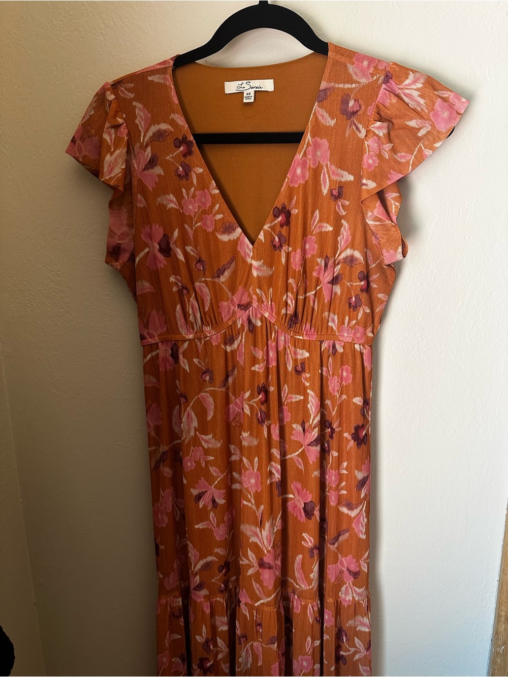 Floral V-Neck Rust Maxi Dress with Pink Print